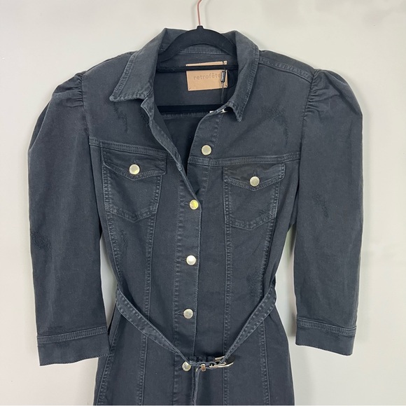 NWT RETROFETE LEMA DENIM BUTTON UP BELTED MINI DRESS SLEEVES SIZE XL IN BLACK - Picture 8 of 16